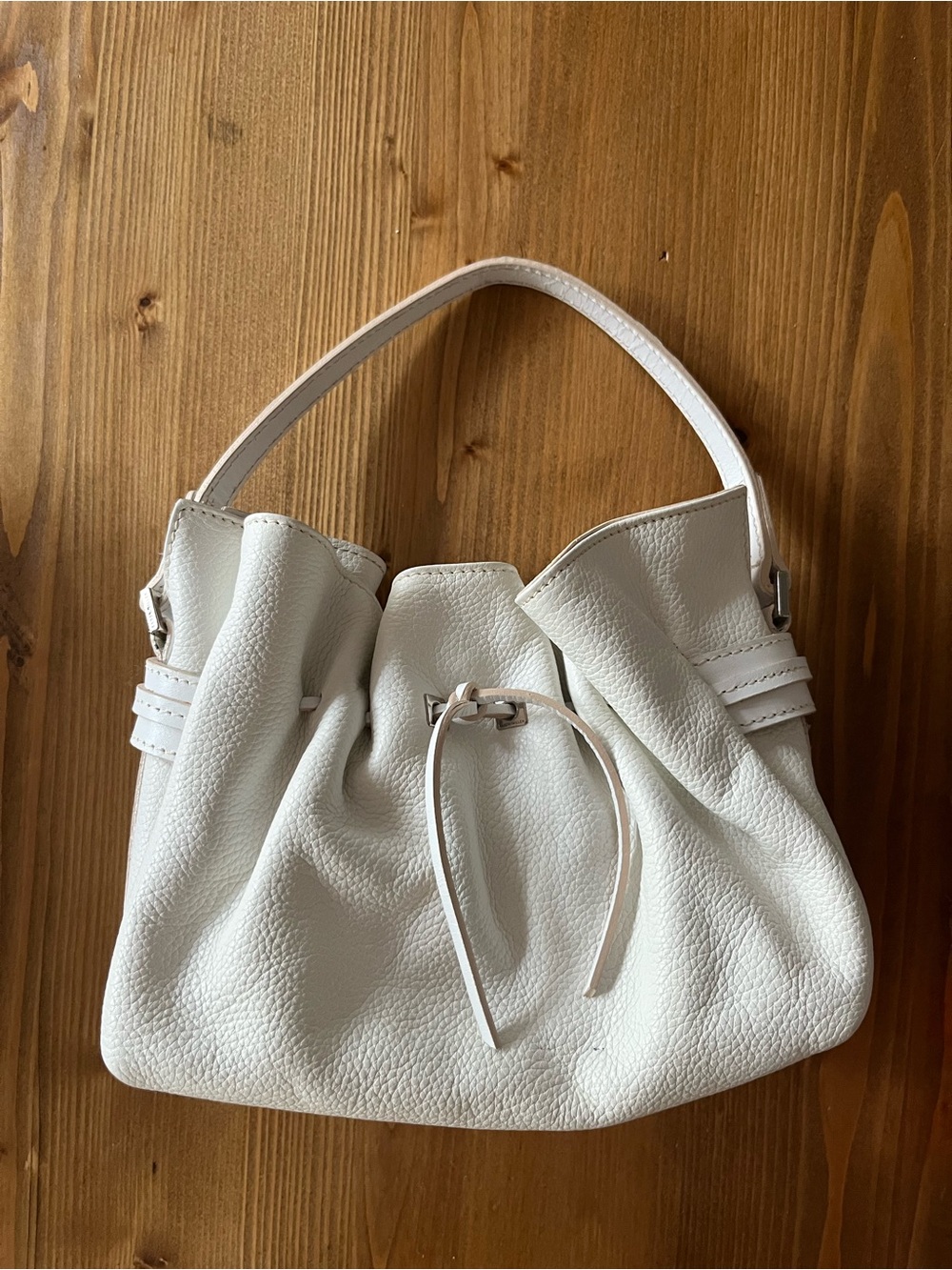Karen Millen White Leather Mini Drawstring Bag